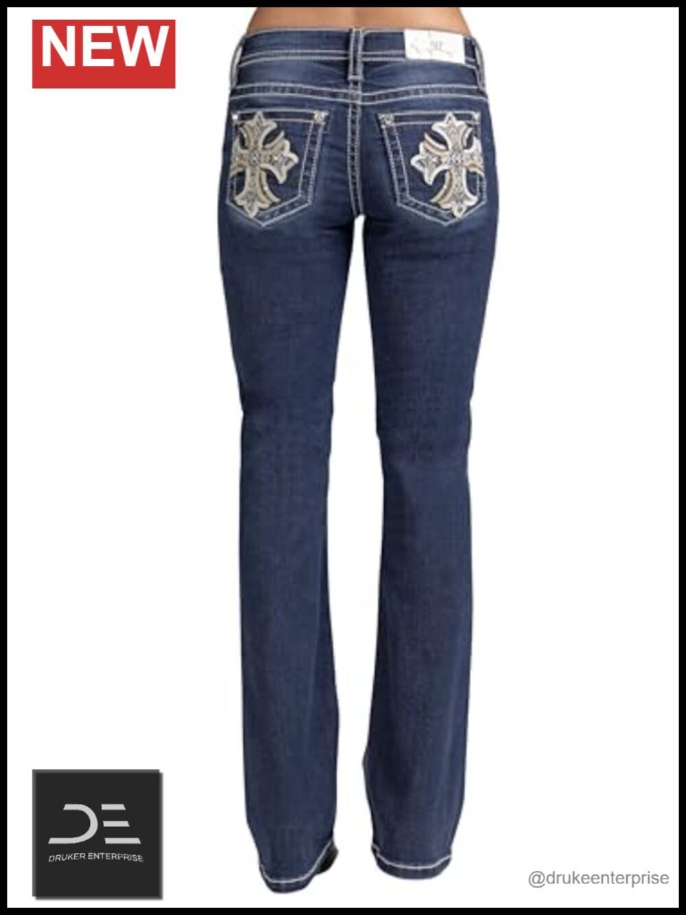 Miss Me Women's Bold Cross Embellished Pockets Mid-Rise Bootcut Jeans